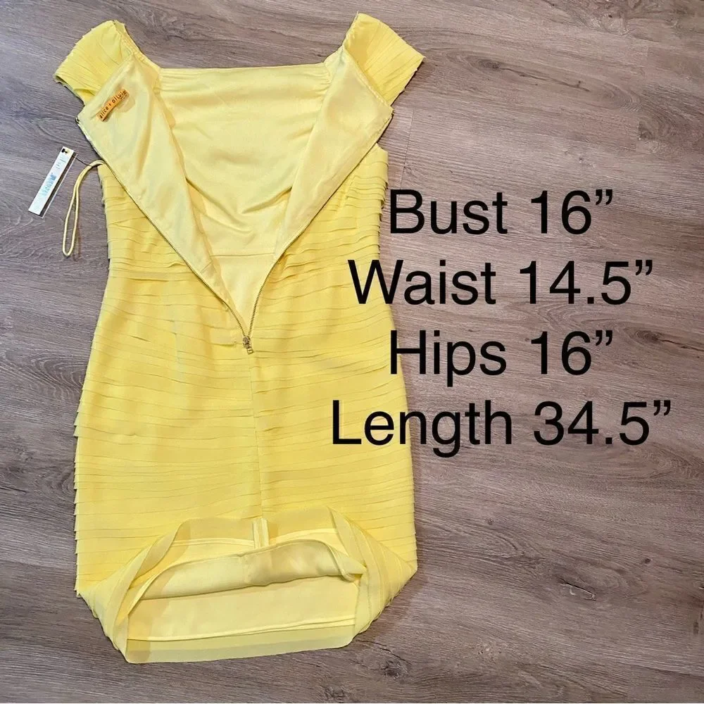 ALICE + OLIVIA CANARY YELLOW TIERED SHEATH DRESS 6 NWT
